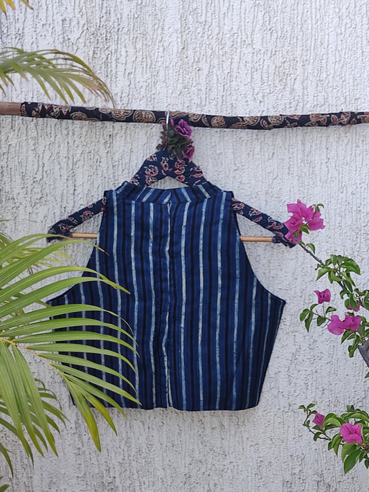 INDIGO STRIPES SILK READYMADE BLOUSE