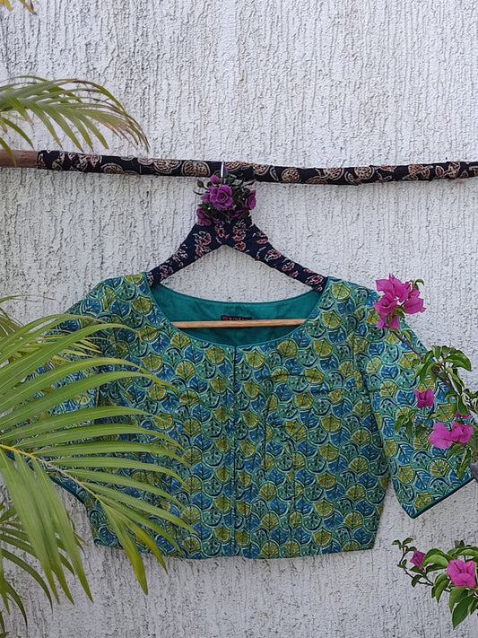 RAMA GREEN SANGANERI PRINT READYMADE BLOUSE