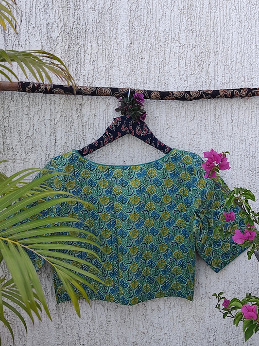 RAMA GREEN SANGANERI PRINT READYMADE BLOUSE