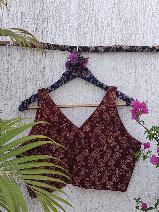 DARK MAROON AJRAKH READYMADE BLOUSE