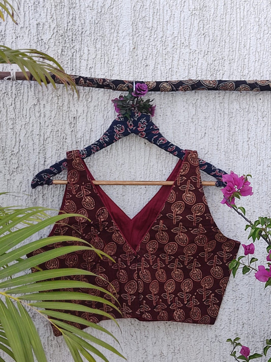 DARK MAROON AJRAKH READYMADE BLOUSE