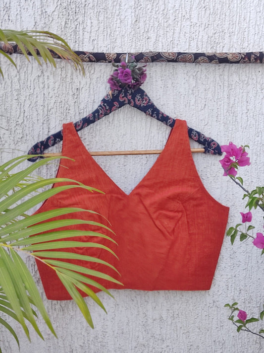 FIRE ORANGE HANDLOOM READYMADE BLOUSE