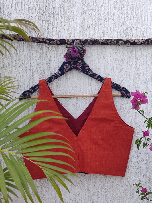FIRE ORANGE HANDLOOM READYMADE BLOUSE