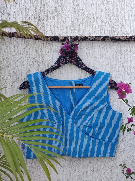 BLUE LEHERIYA IKAT READYMADE BLOUSE