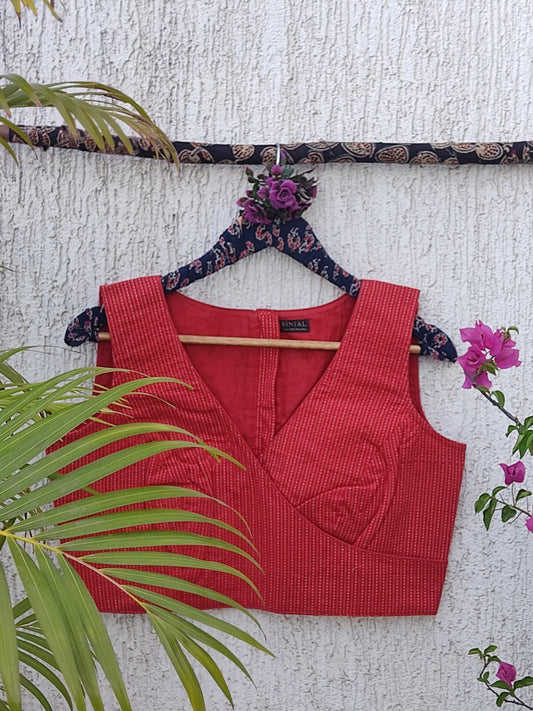 RED KANTHA READYMADE BLOUSE