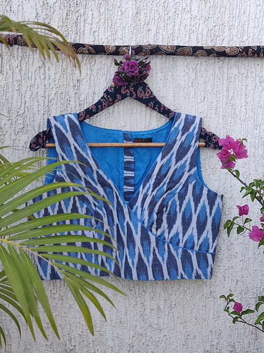 WHITE BLUE IKAT READYMADE BLOUSE