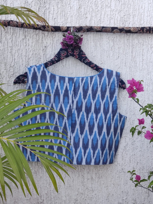 WHITE BLUE IKAT READYMADE BLOUSE