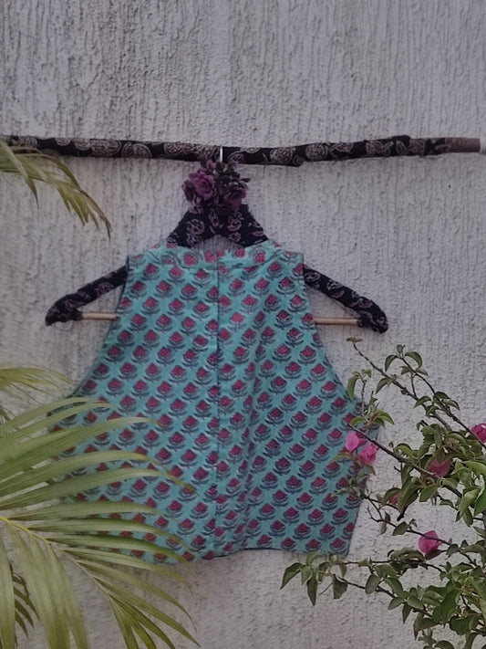 SEA GREEN BUTTI READYMADE BLOUSE