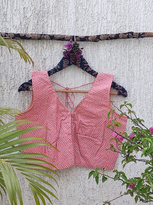 PEACH PRINTED READYMADE BLOUSE