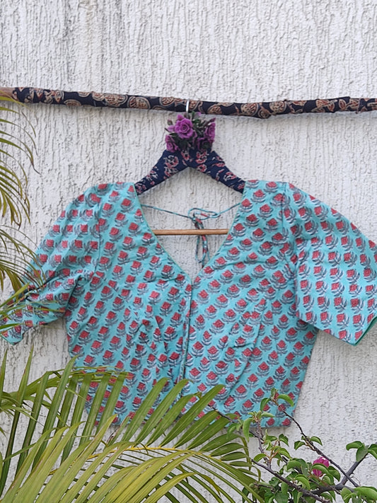 SEA BLUE FLORAL READYMADE BLOUSE