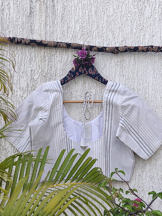 WHITE KANTHA STRIPES READYMADE BLOUSE