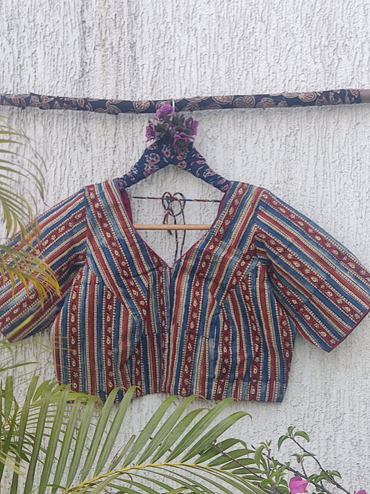 BLUE RUST STRIPES READYMADE BLOUSE