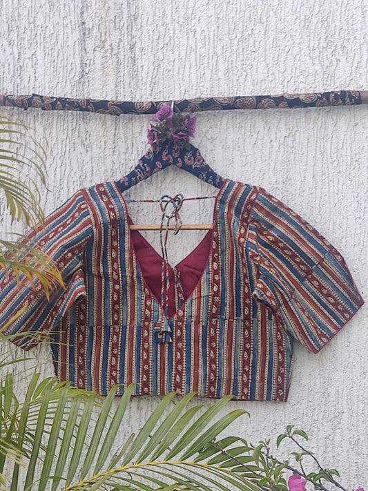 BLUE RUST STRIPES READYMADE BLOUSE