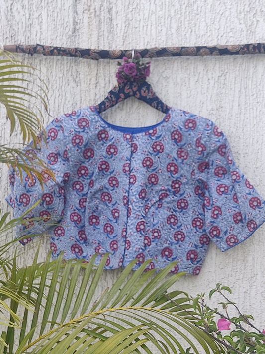 BLUE SANGANERI PRINT READYMADE BLOUSE