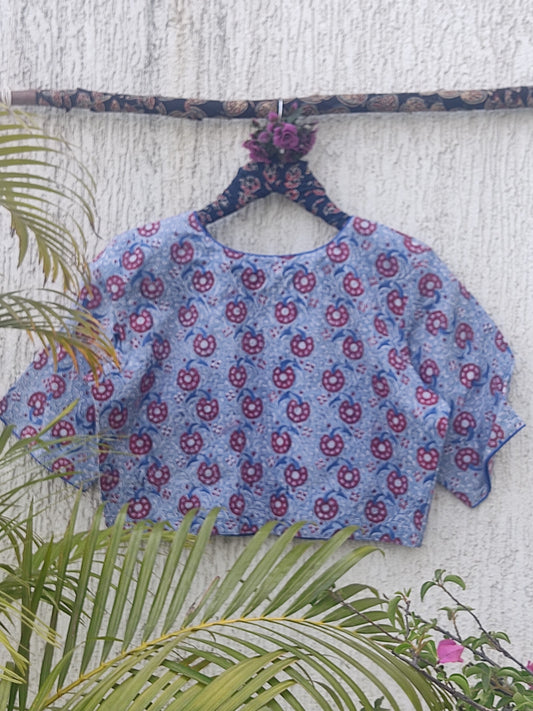 BLUE SANGANERI PRINT READYMADE BLOUSE