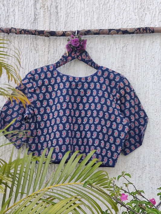 INDIGO PAISLEY HANDBLOCK PRINTED READYMADE BLOUSE