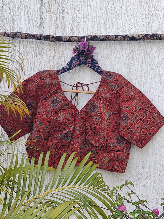 MAROON AJRAKH FLORAL JAAL HANDBLOCK PRINT READYMADE BLOUSE