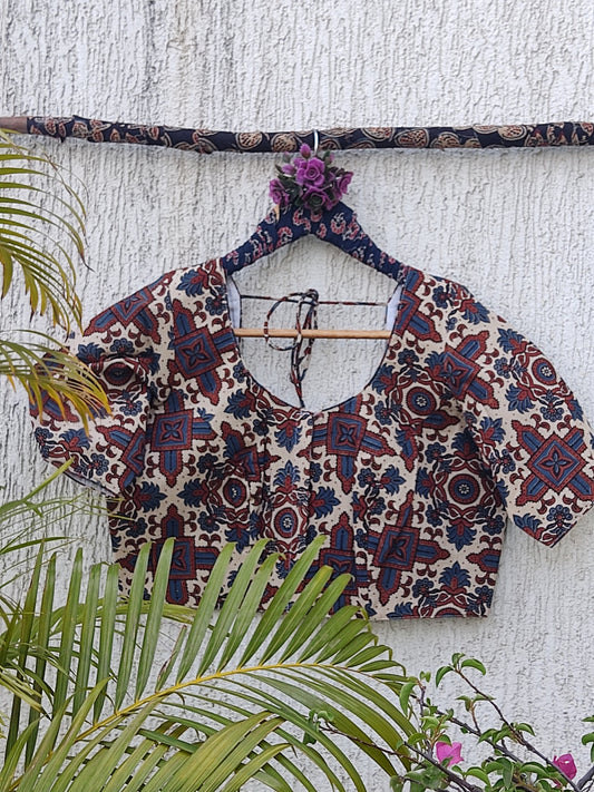CREAM AJRAKH HERITAGE READYMADE BLOUSE