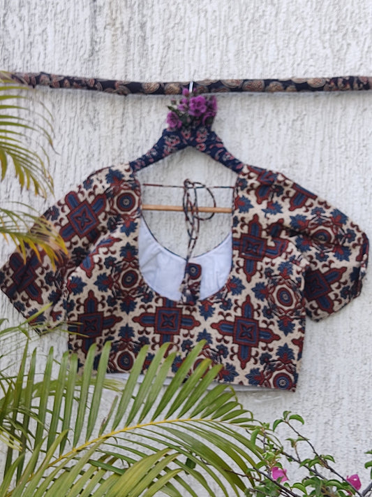 CREAM AJRAKH HERITAGE READYMADE BLOUSE