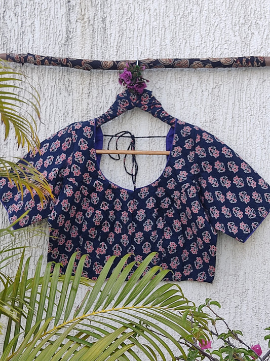 INDIGO FLORAL PRINT READYMADE BLOUSE