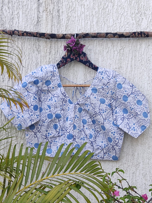 WHITE BLUE JAAL READYMADE BLOUSE