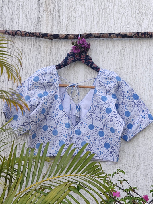 WHITE BLUE JAAL READYMADE BLOUSE