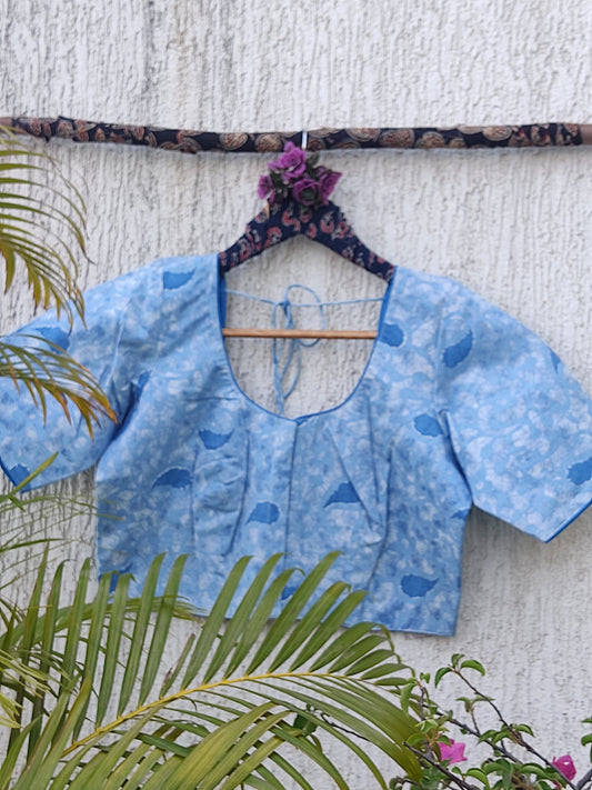 SKY BLUE SANGANERI PRINT READYMADE BLOUSE