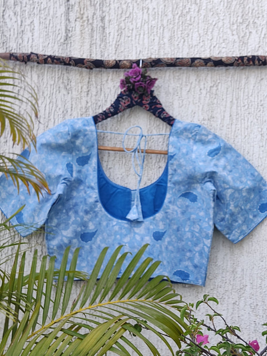 SKY BLUE SANGANERI PRINT READYMADE BLOUSE