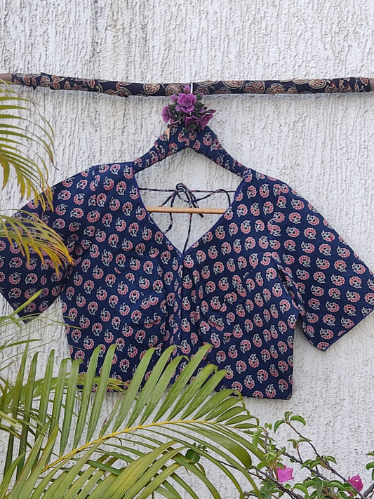 BLUE FLORAL BUTTI READYMADE BLOUSE