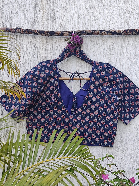BLUE FLORAL BUTTI READYMADE BLOUSE