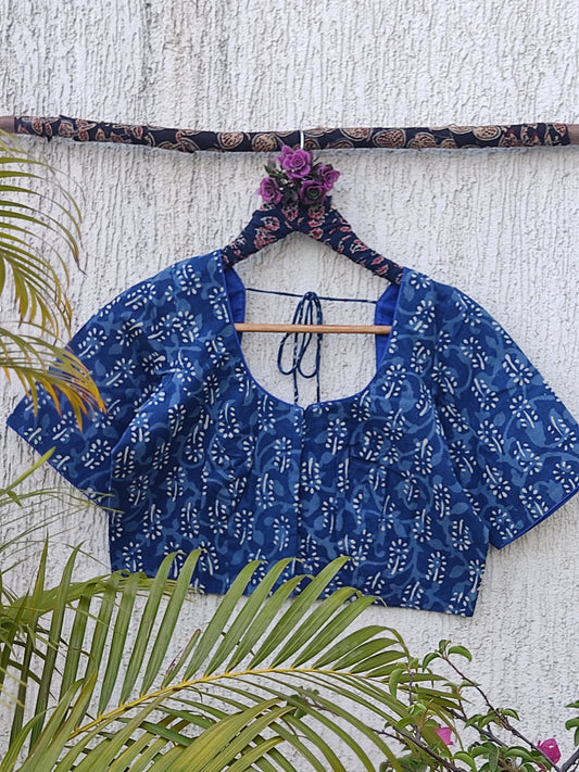 INDIGO FLORAL DABU HANDBLOCK PRINT READYMADE BLOUSE