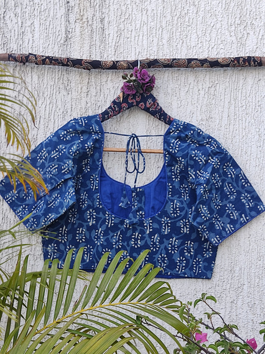 INDIGO FLORAL DABU HANDBLOCK PRINT READYMADE BLOUSE