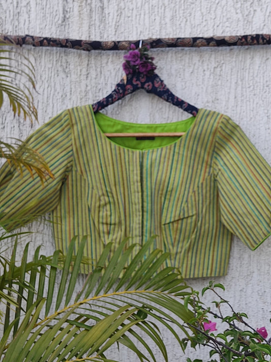 LIME GREEN WOVEN STRIPES READYMADE BLOUSE