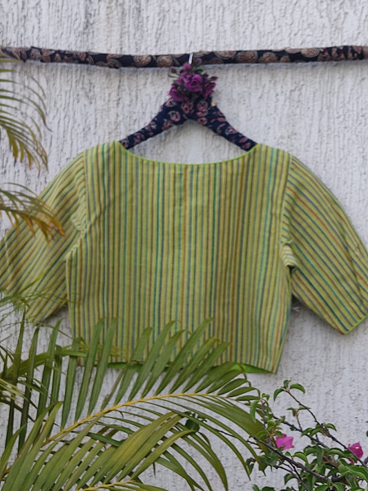 LIME GREEN WOVEN STRIPES READYMADE BLOUSE