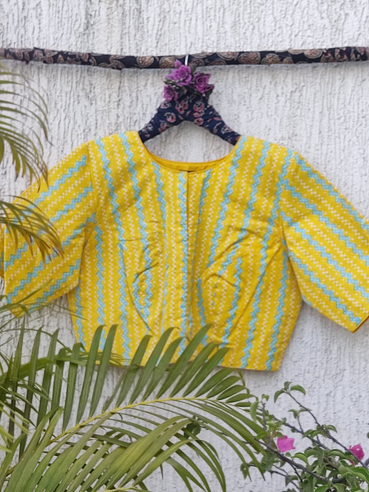 ZIG-ZAG SANGANERI PRINT READYMADE BLOUSE
