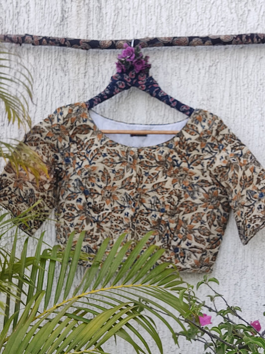 NATURAL CREAM HANDBLOCK PRINTED READYMADE BLOUSE