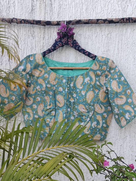RAMA GREEN PAISLEY READYMADE BLOUSE