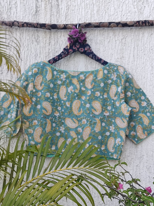 RAMA GREEN PAISLEY READYMADE BLOUSE