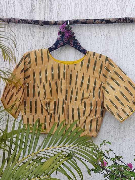 MUSTARD GREEN IKAT READYMADE BLOUSE
