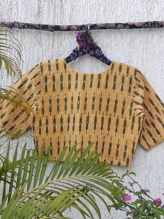 MUSTARD GREEN IKAT READYMADE BLOUSE
