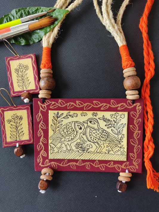 Madhubani Love Birds Handpainted Set