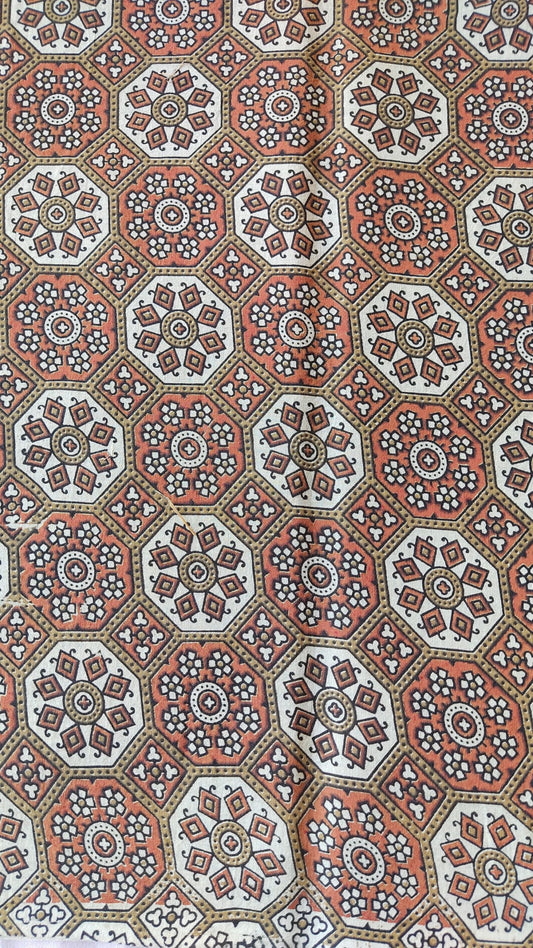 PURE COTTON CREAM AJRAKH PRINTED COTTON FABRIC