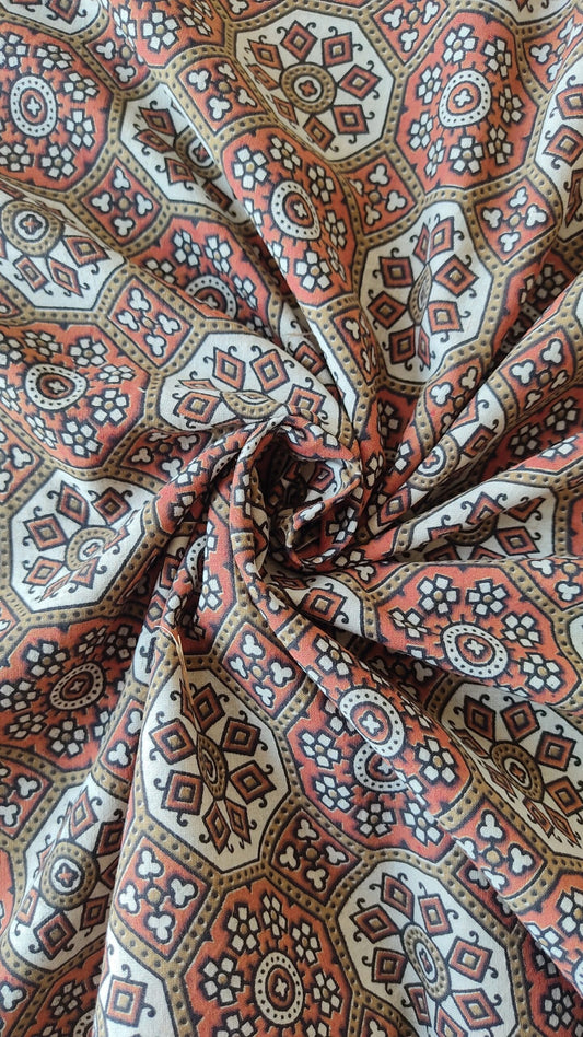 PURE COTTON CREAM AJRAKH PRINTED COTTON FABRIC