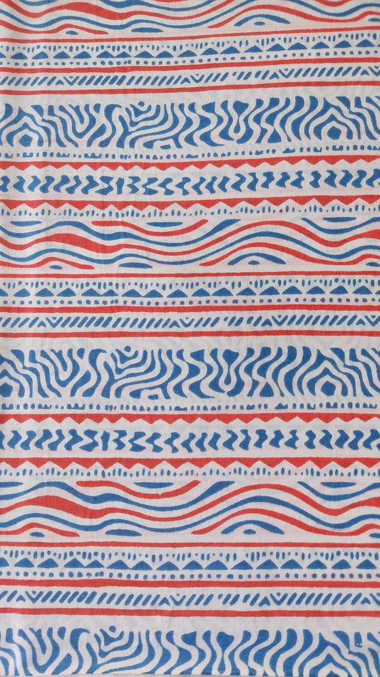 PURE COTTON STRIPES BORDER HANDPRINTED COTTON FABRIC