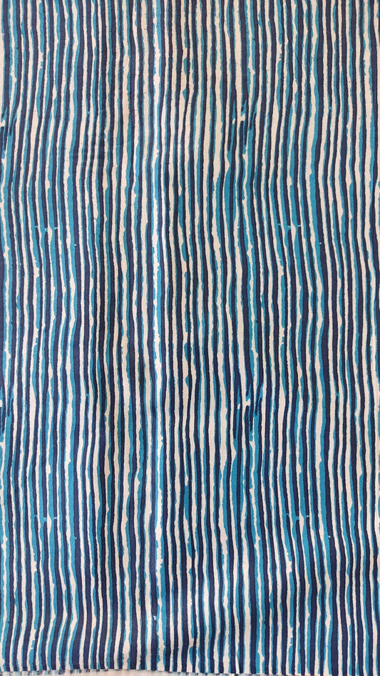 PURE COTTON BLUE STRIPES HANDPRINTED COTTON FABRIC