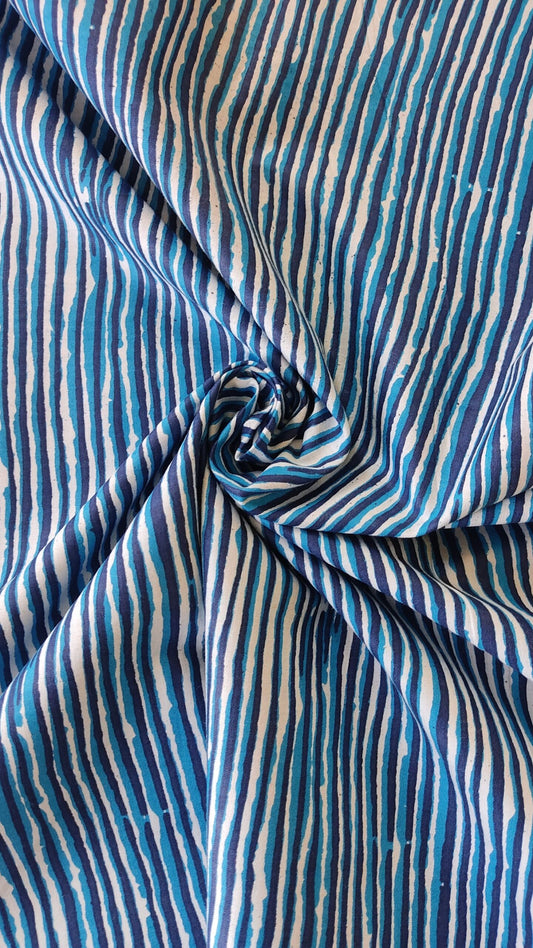 PURE COTTON BLUE STRIPES HANDPRINTED COTTON FABRIC