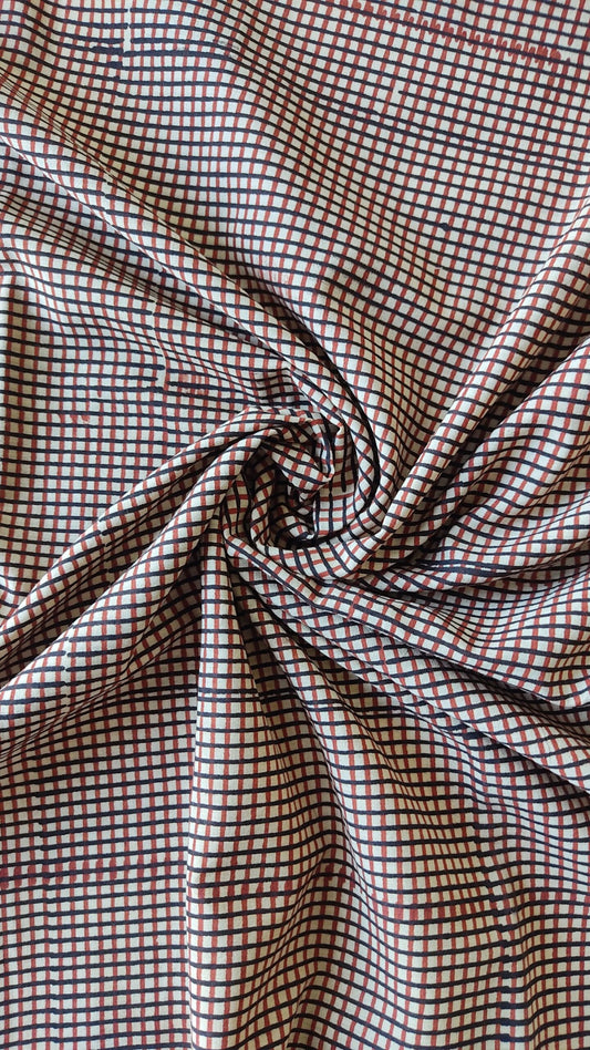 PURE COTTON RUST BLACK CHECKS AJRAKH PRINTED COTTON FABRIC