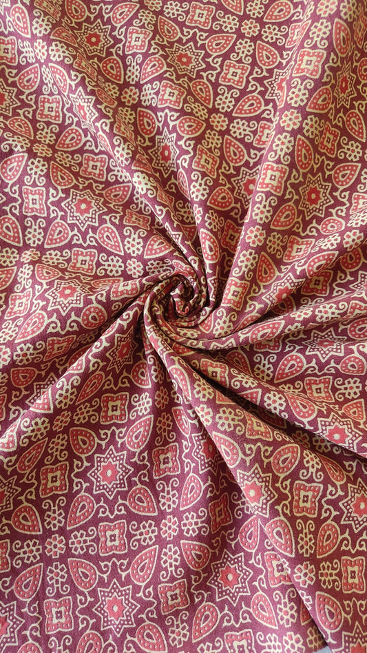 PURE COTTON RUST MAROON PRINTED COTTON FABRIC