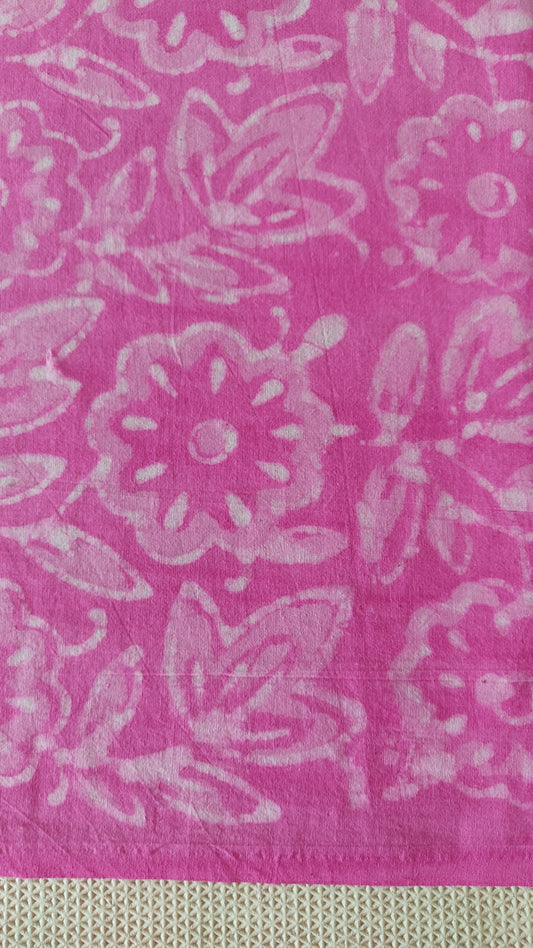 Pure Cotton Pink Flower Jaal Dabu Handblock Printed Cotton Fabric