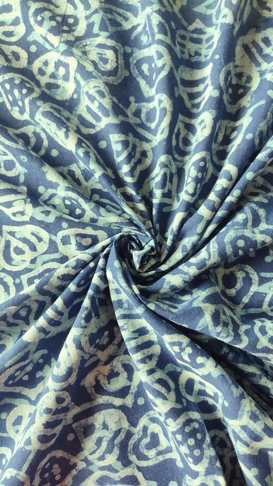 Pure Cotton Indigo Leaf Jaal Dabu Handblock Printed Cotton Fabric